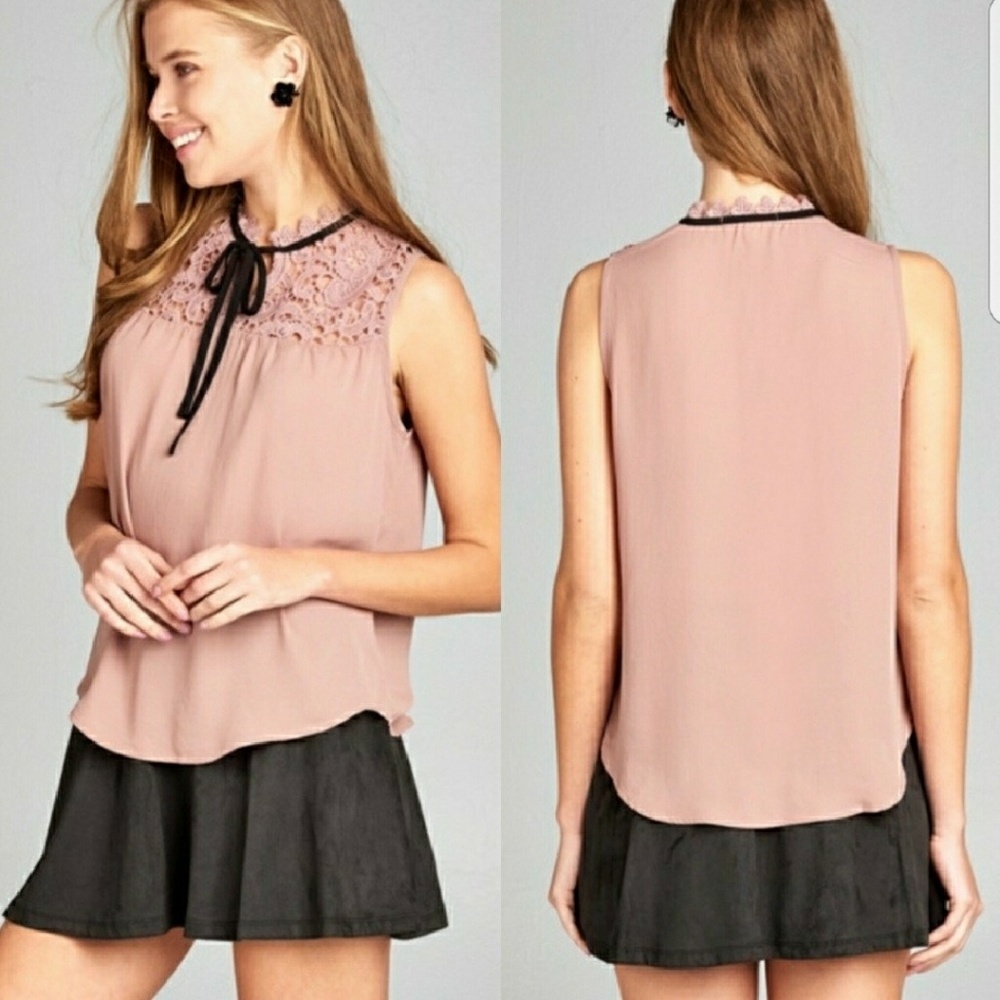 Girly Dusty Mauve Sleeveless Lace Tie Top